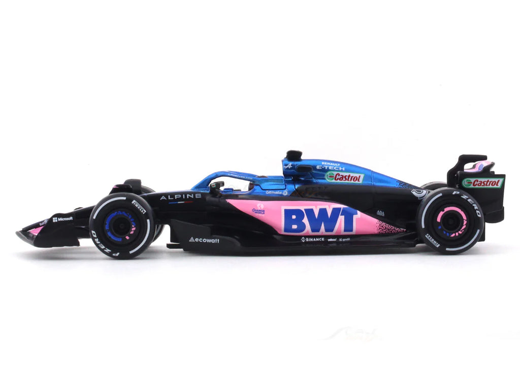 2023 BWT Alpine A523 Esteban Ocon 1:43 Bburago Formula 1 Diecast Scale Model Car - Side View
